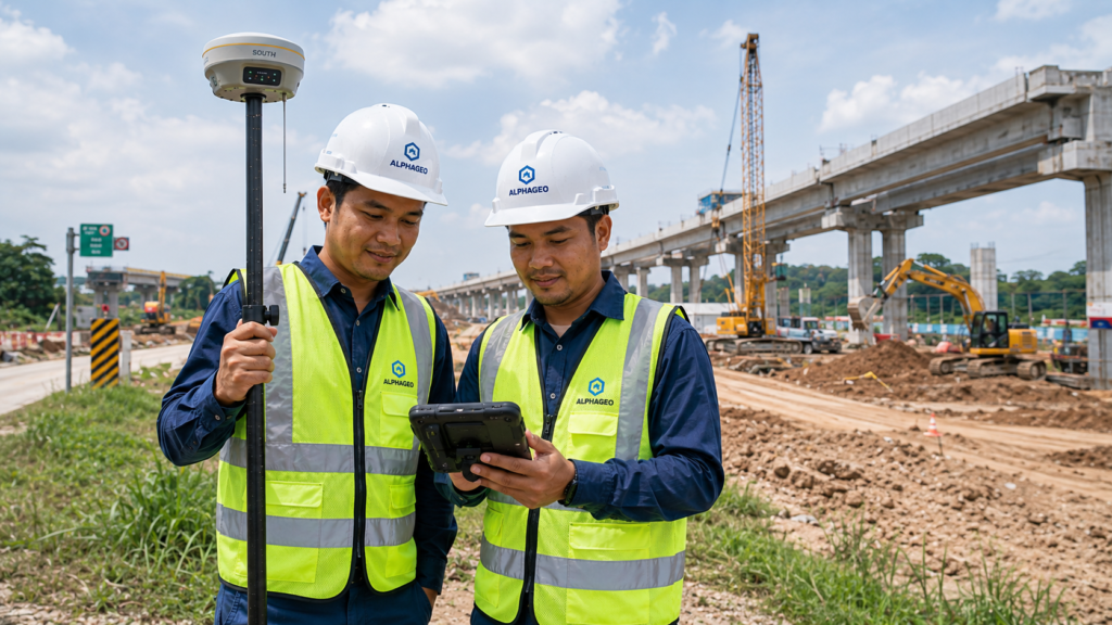 tim lapangan sedang menggunakan GNSS Multi Konstelasi